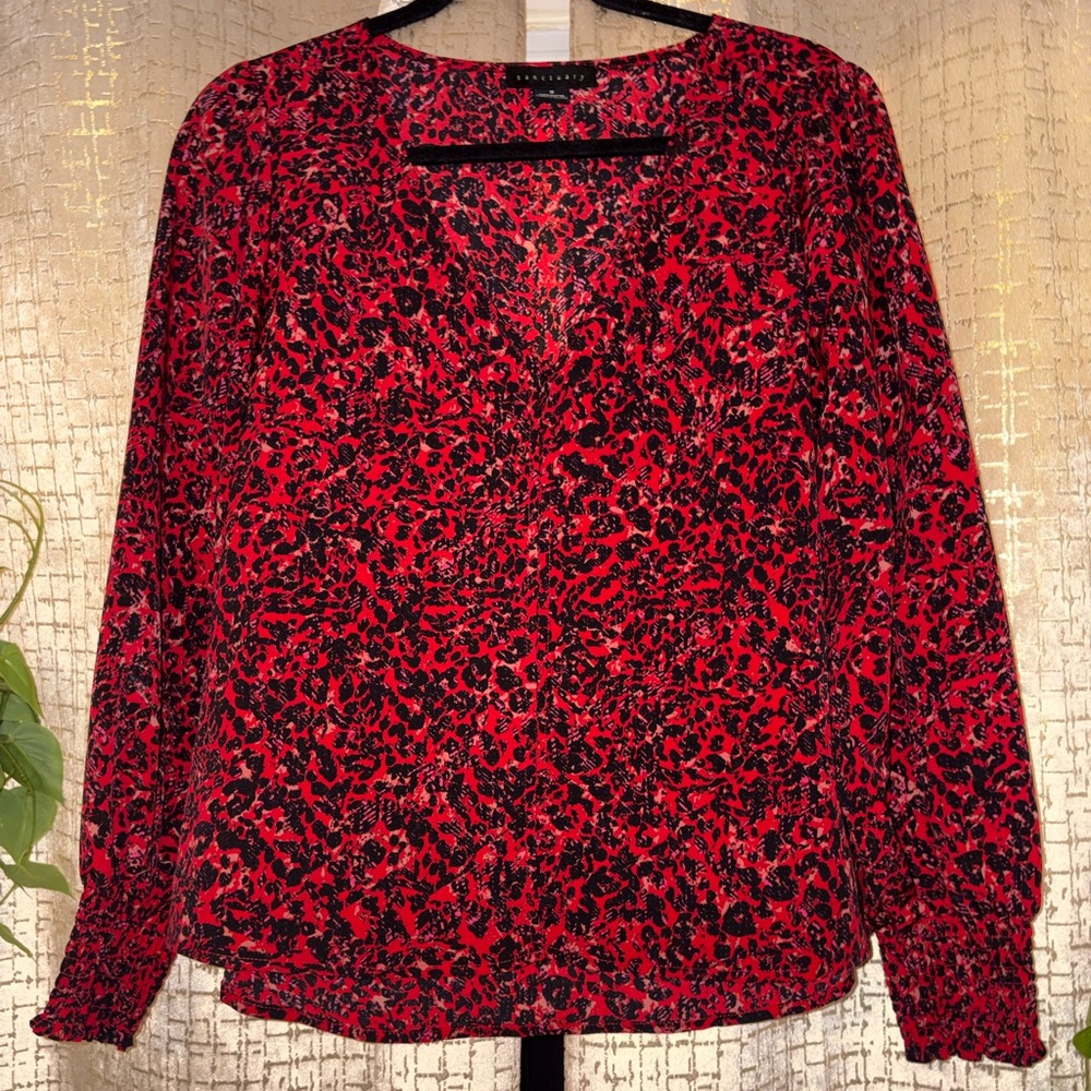 Sanctuary Red & Black Leopard Print Blouse | Long Sleeve | Medium